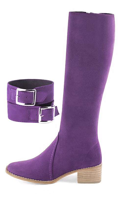 Amethyst purple women's calf bracelets, to wear over boots. Top view - Florence KOOIJMAN